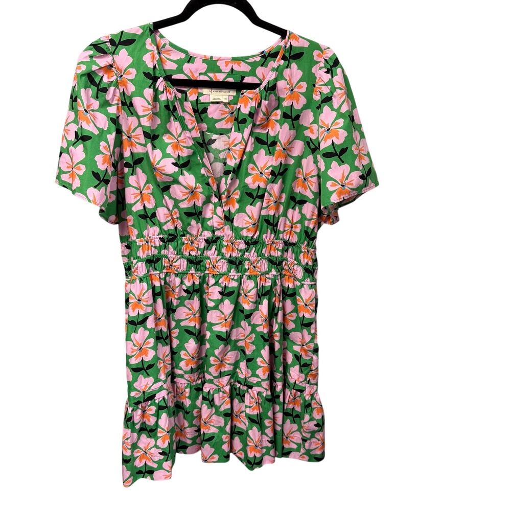 By Anthropologie The Somerset Mini Dress Green Pink Orange Floral Size XL Petite - Picture 2 of 8